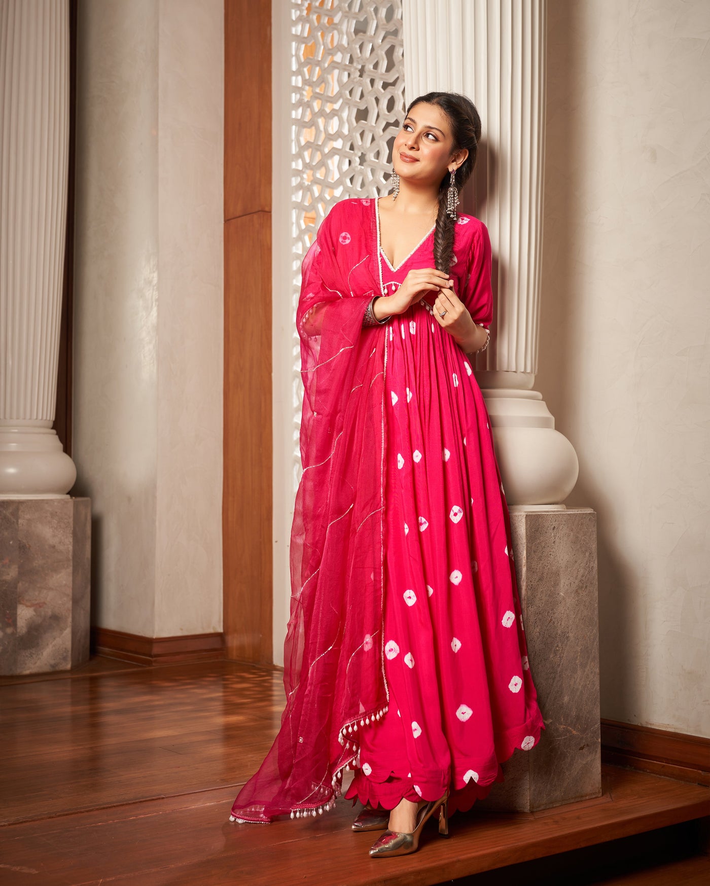 Mishika Pink Bandhani Silk Suit Set