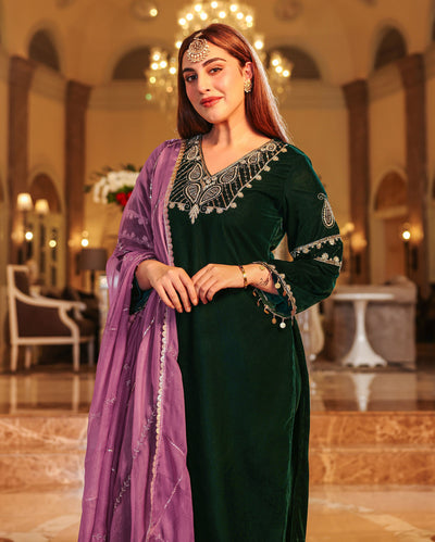 Alaric Green Embroidered Velvet Suit Set