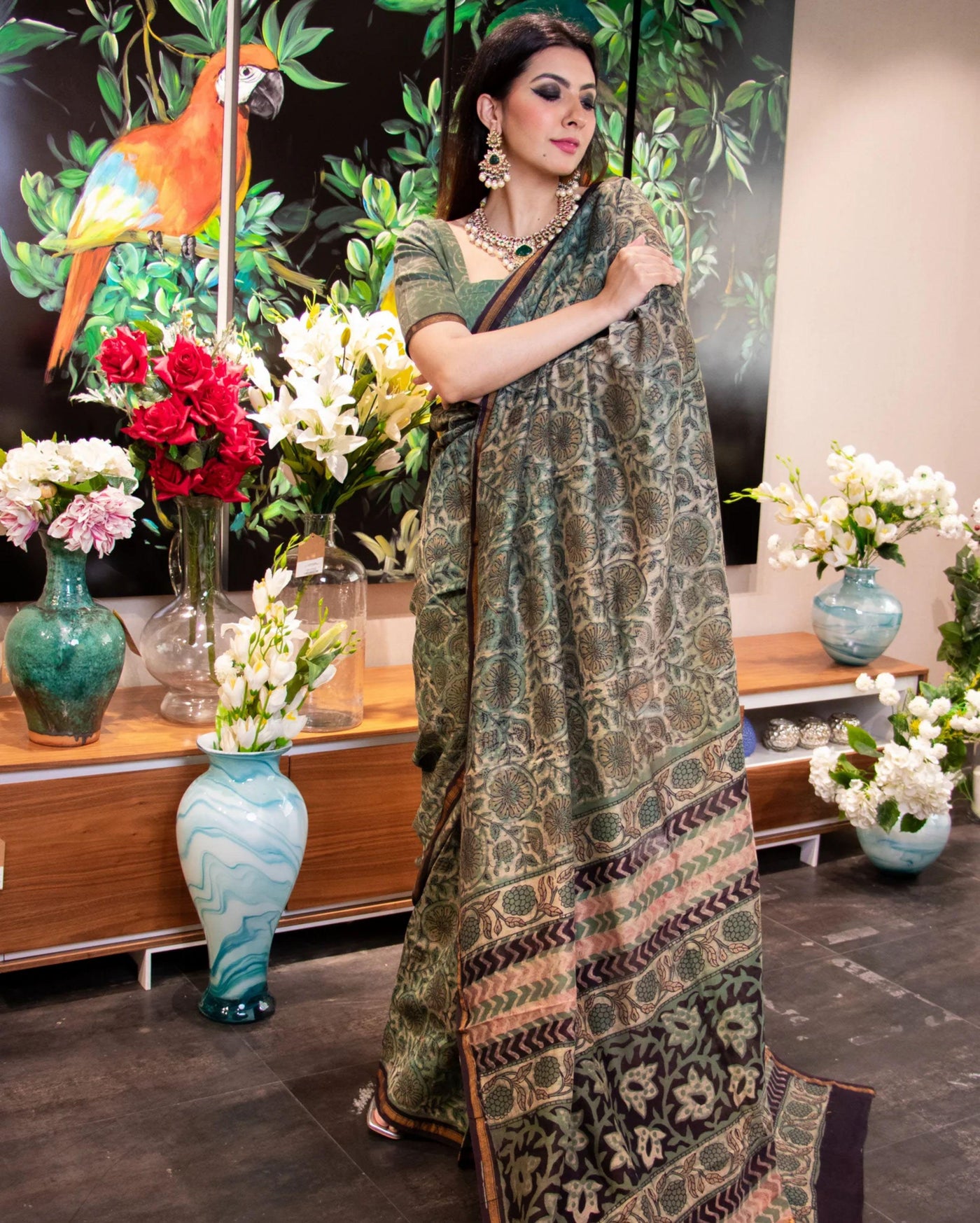 Zoya Handblock Chanderi Silk Saree