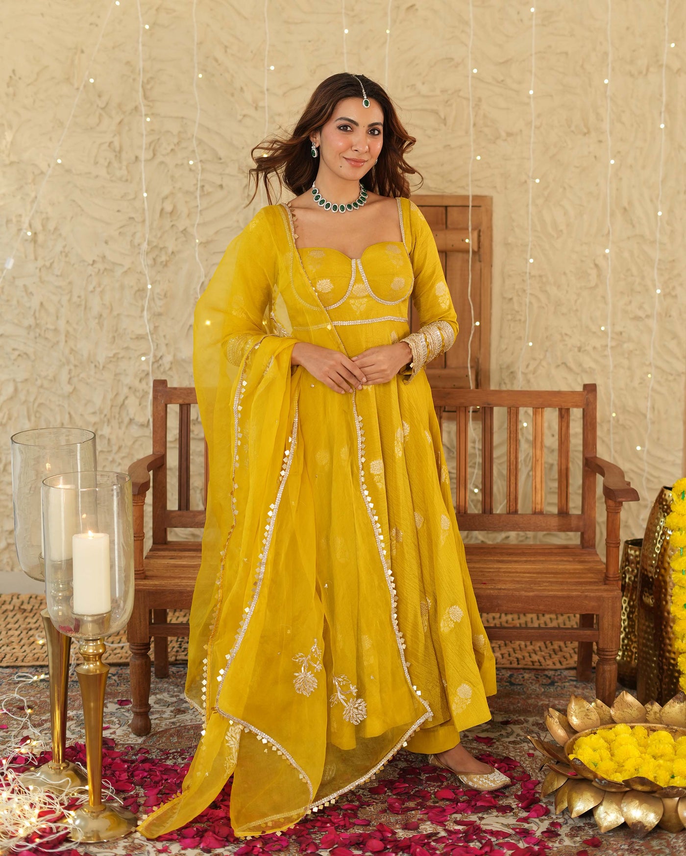 Nikhaar Mustard Jacquard Suit Set