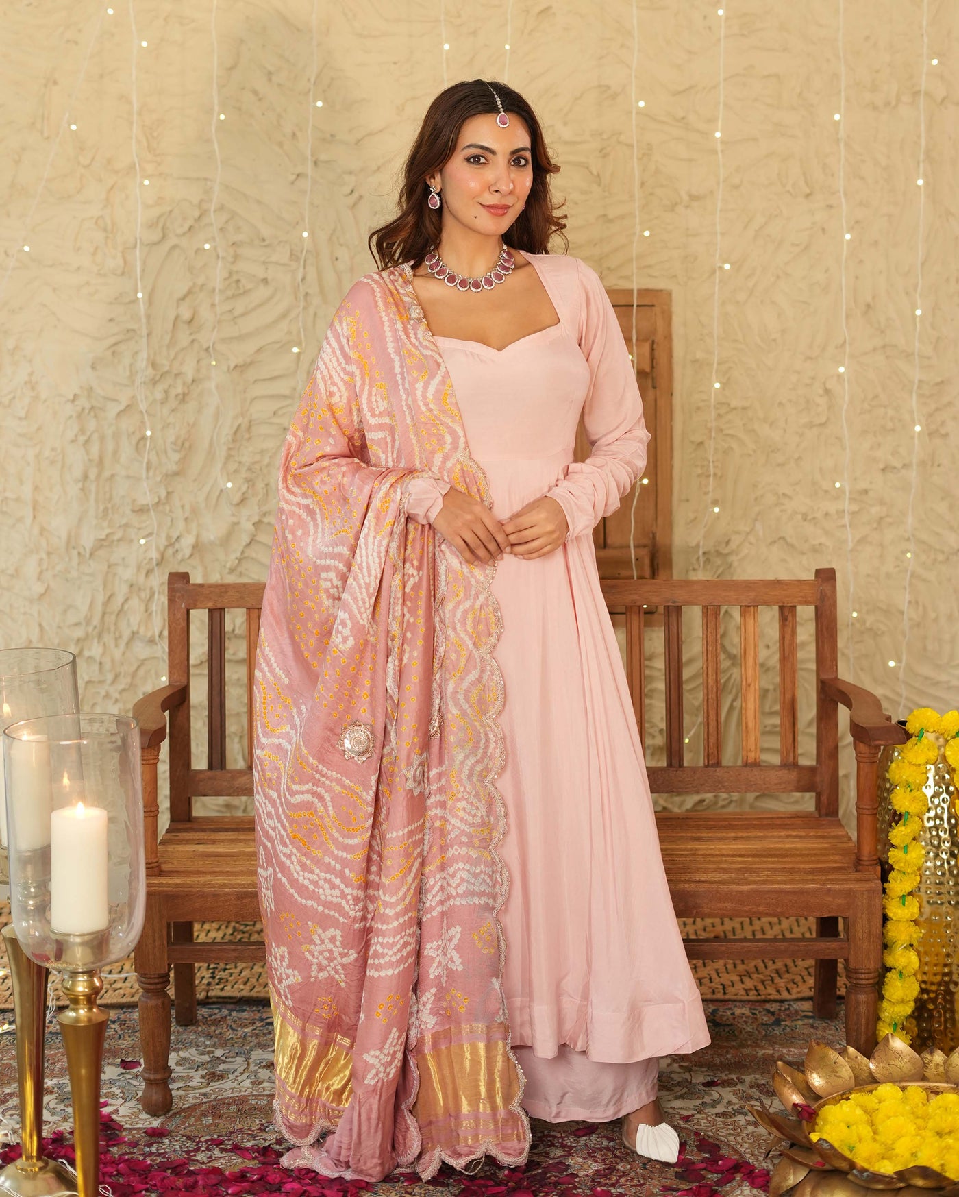 Utsav Pink Bandhani Silk Suit Set