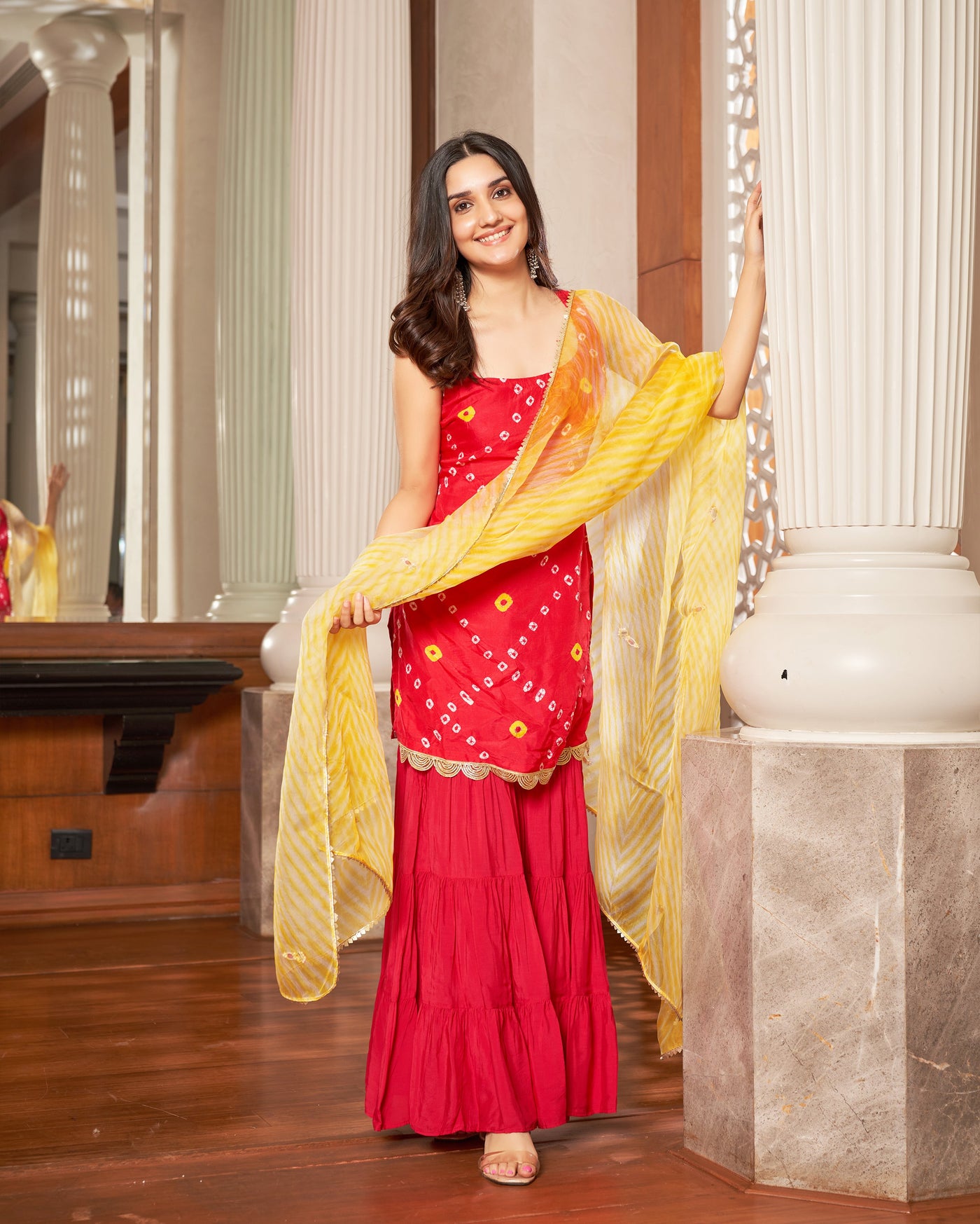 Tithi Pink Bandhani Silk Sharara Set