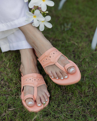 Salmon Peach Solid Kolha Flats