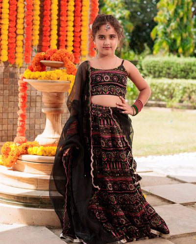 Noir Mystique Black Chanderi Lehenga Set