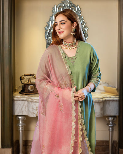 Taskin Sage Embroidered Velvet Suit Set