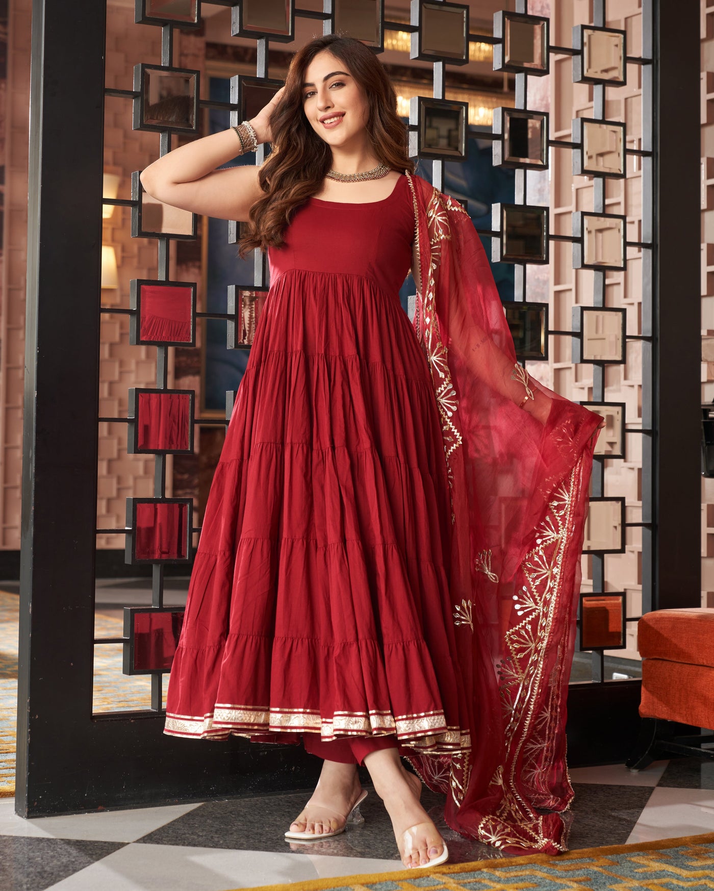 Chandni Maroon Gotapatti Cotton Suit Set