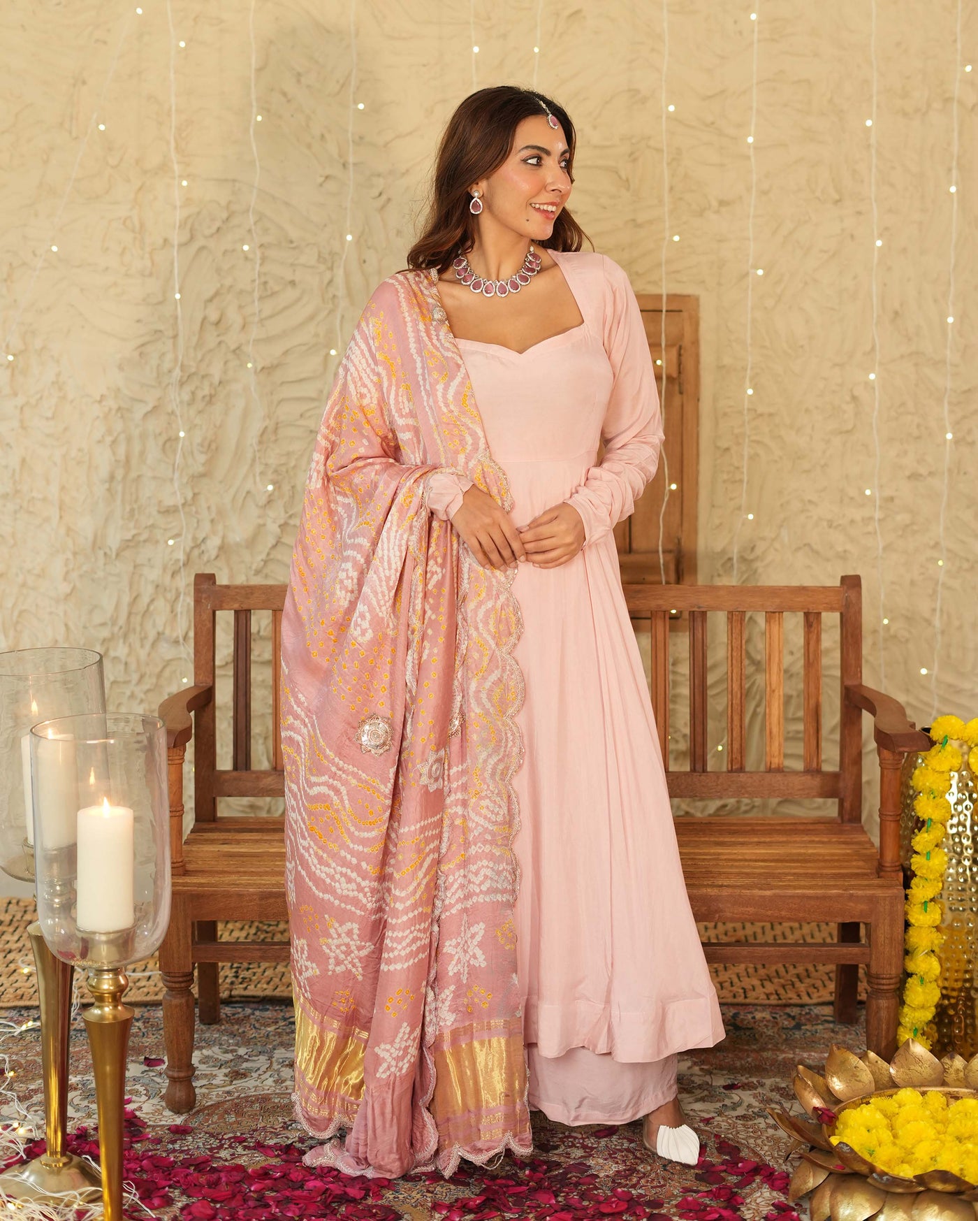 Utsav Pink Bandhani Silk Suit Set