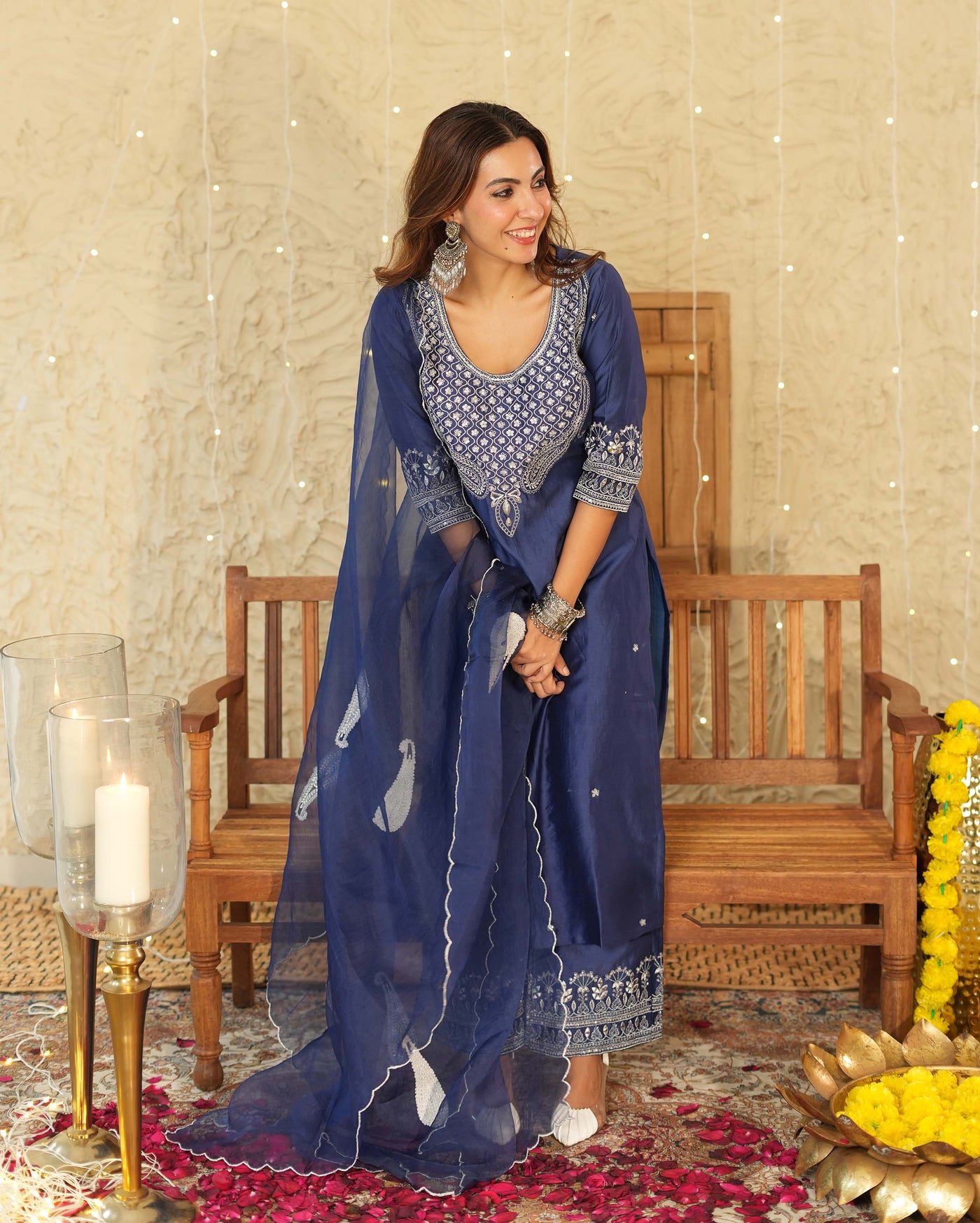 Tejaswi Blue Embroidered Chanderi Suit Set