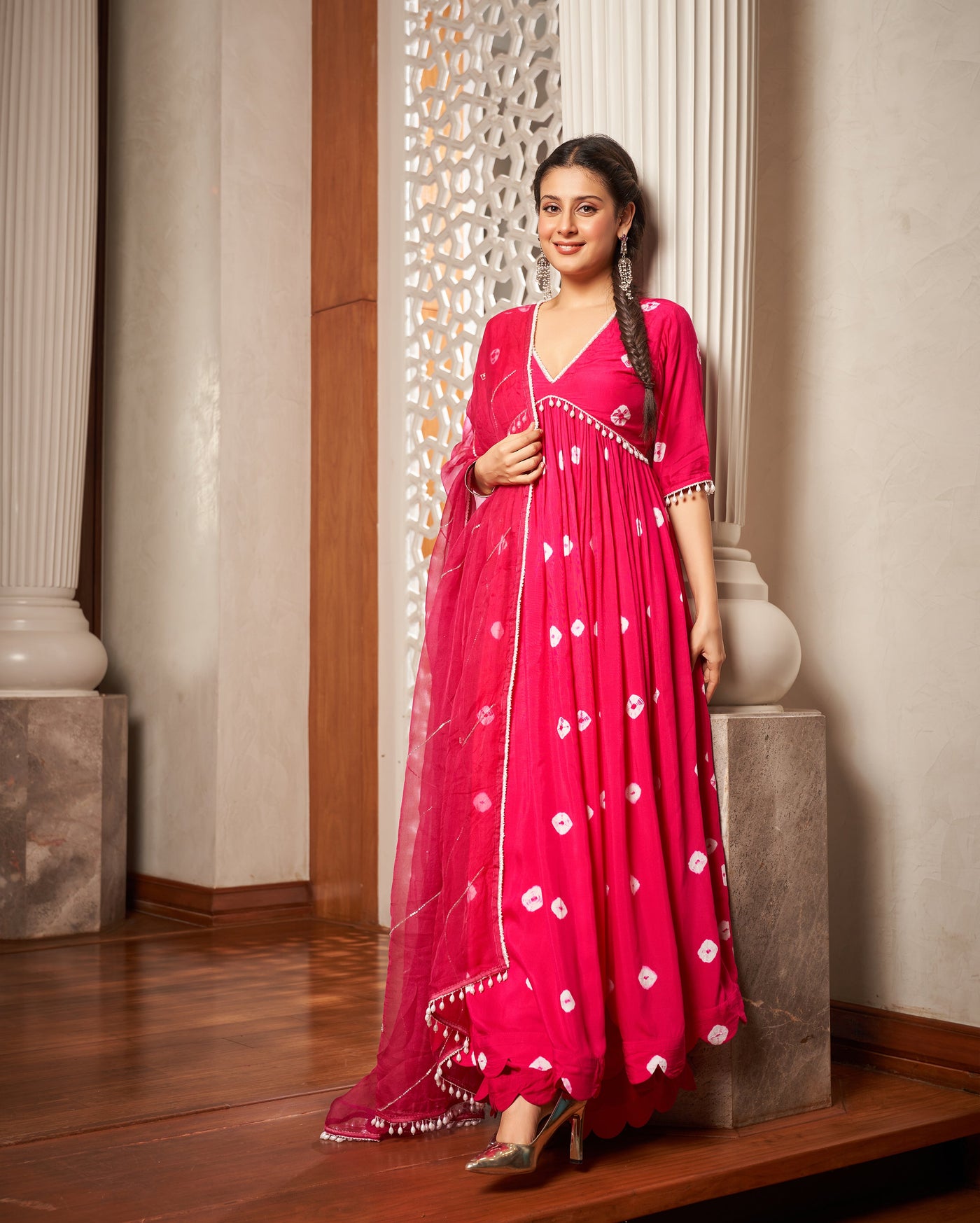 Mishika Pink Bandhani Silk Suit Set