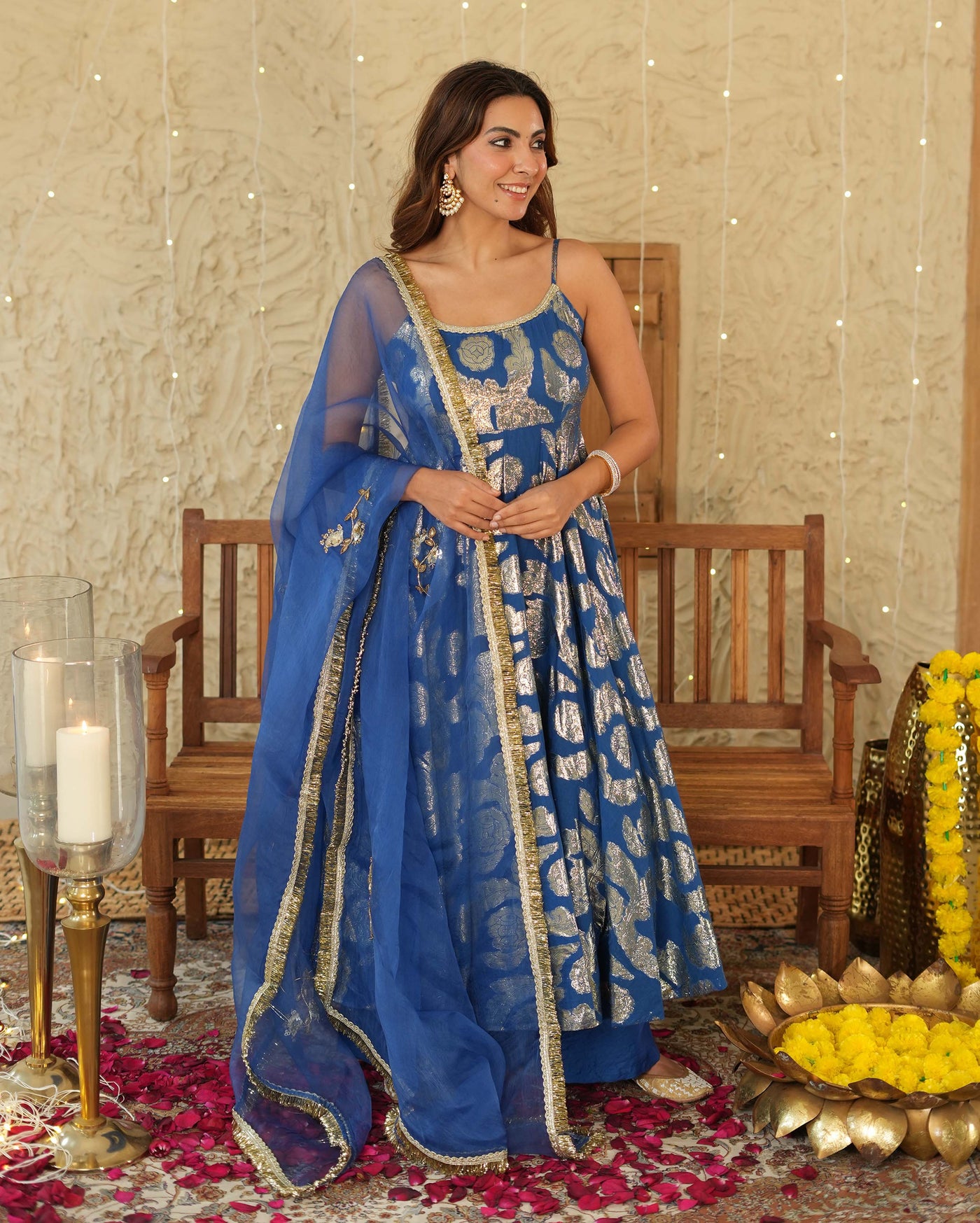 Vrinda Blue Jacquard Suit Set