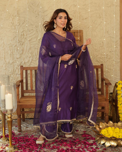 Swarna Purple Embroidered Chanderi Suit Set