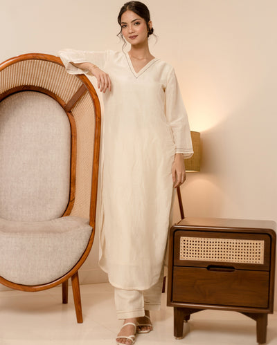Camellia Off White Solid Linen Georgette Coord Set