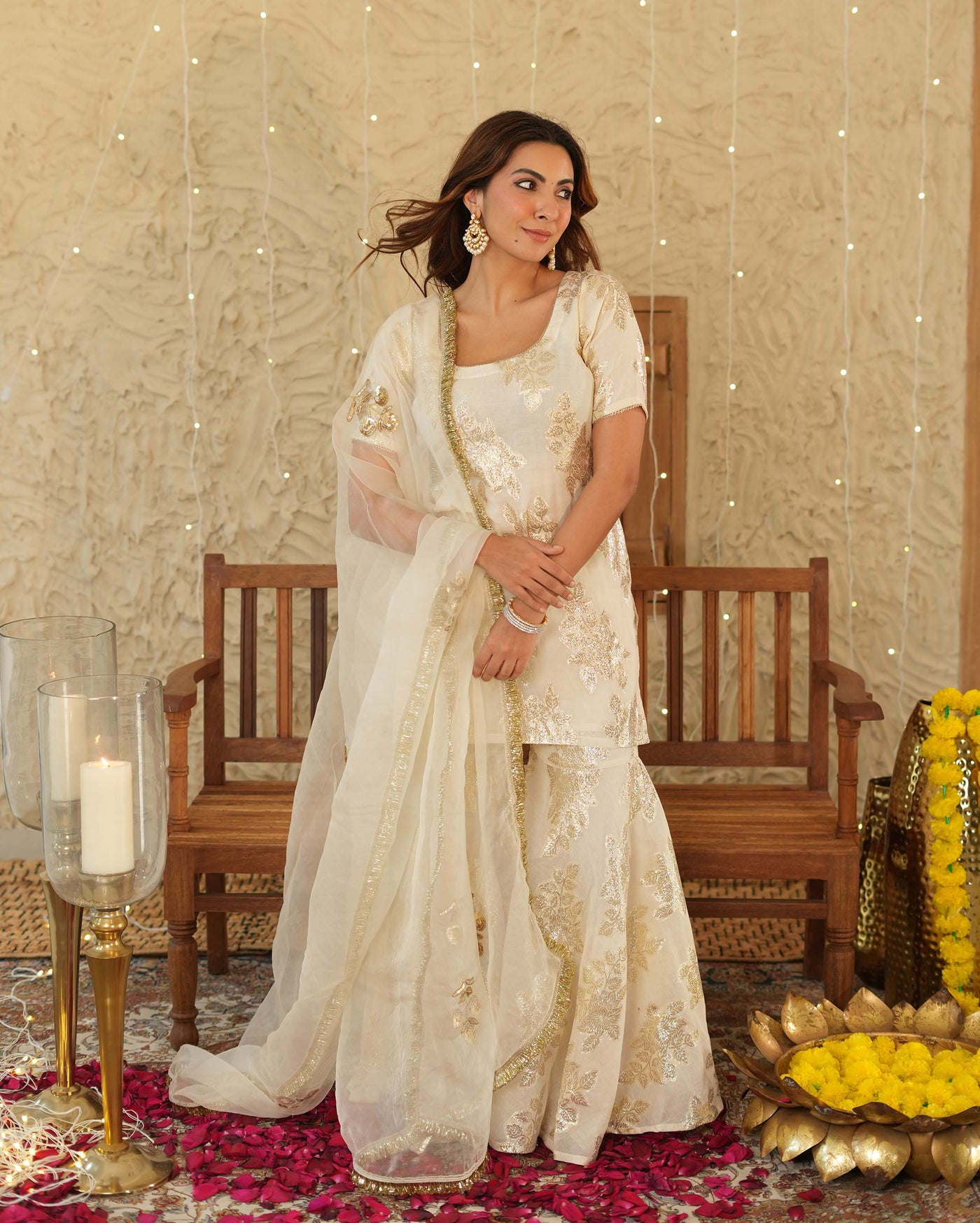 Shubh White Jacquard Sharara Set