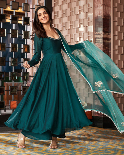 Kevai Dark Green Embroidered Anokha Suit Set