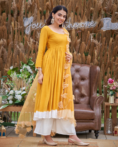 Aaira Musturd Yellow Solid Silk Suit Set