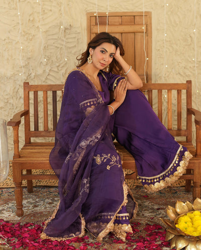 Ujwal Purple Solid Satin Sharara Set