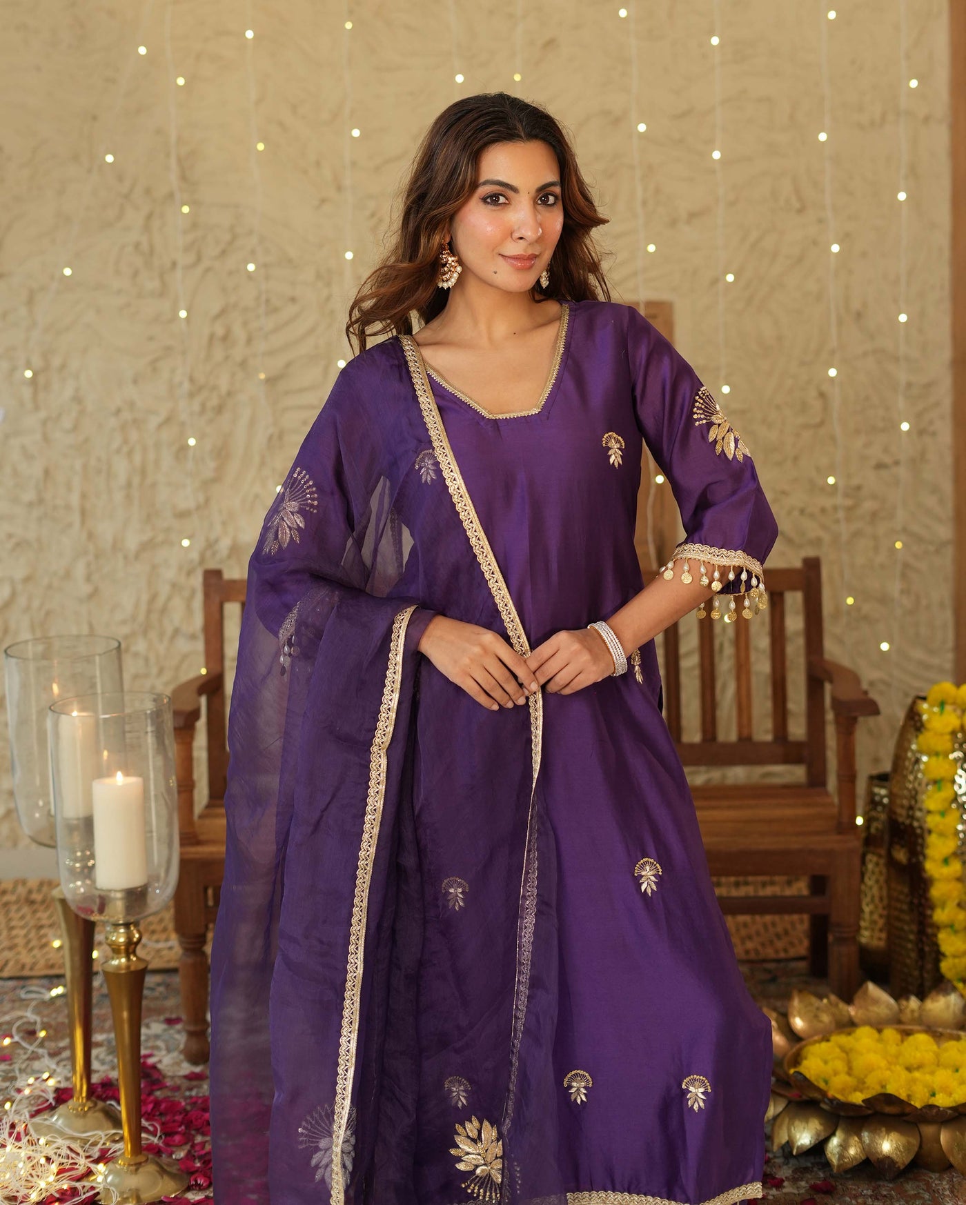 Swarna Purple Embroidered Chanderi Suit Set