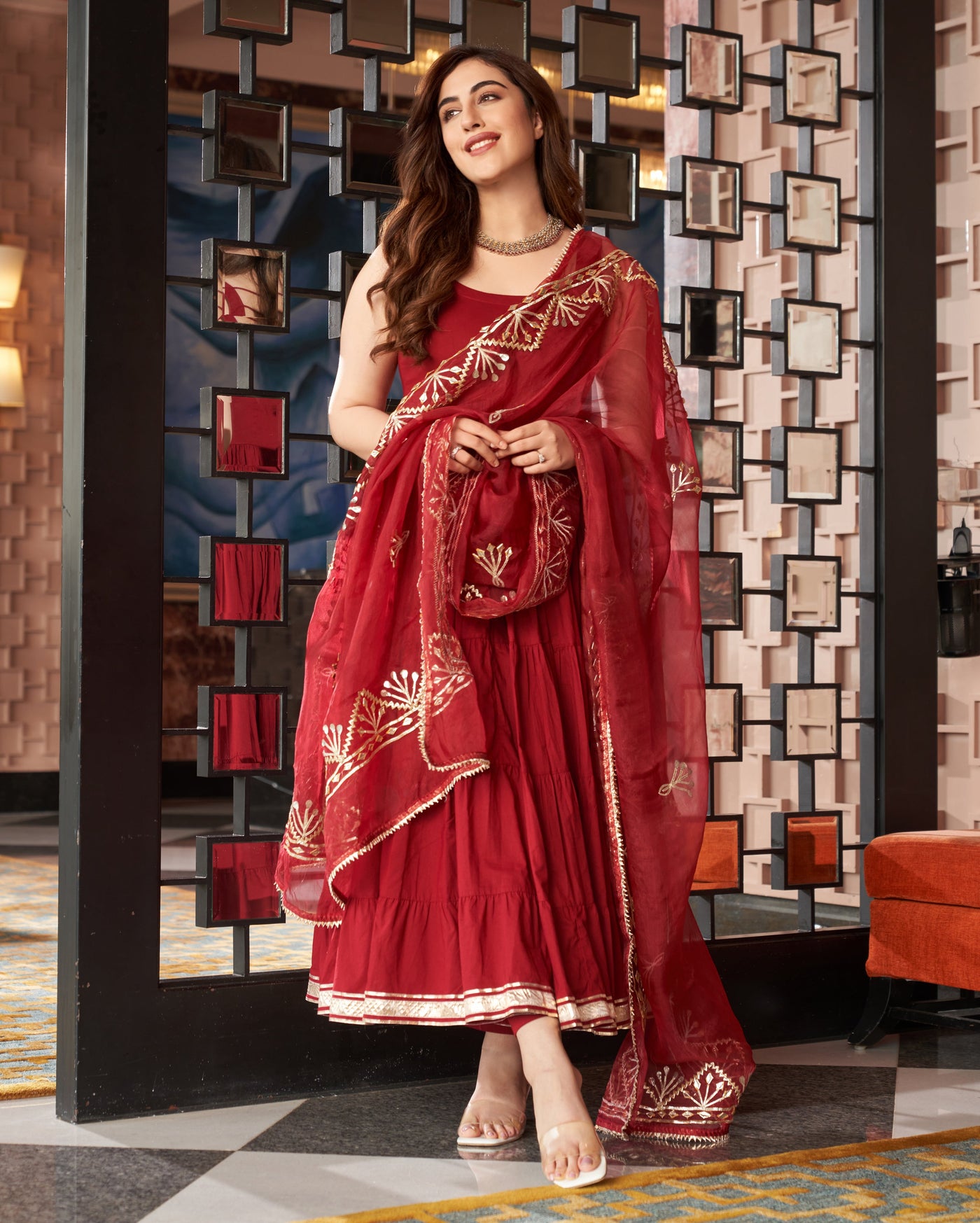 Chandni Maroon Gotapatti Cotton Suit Set