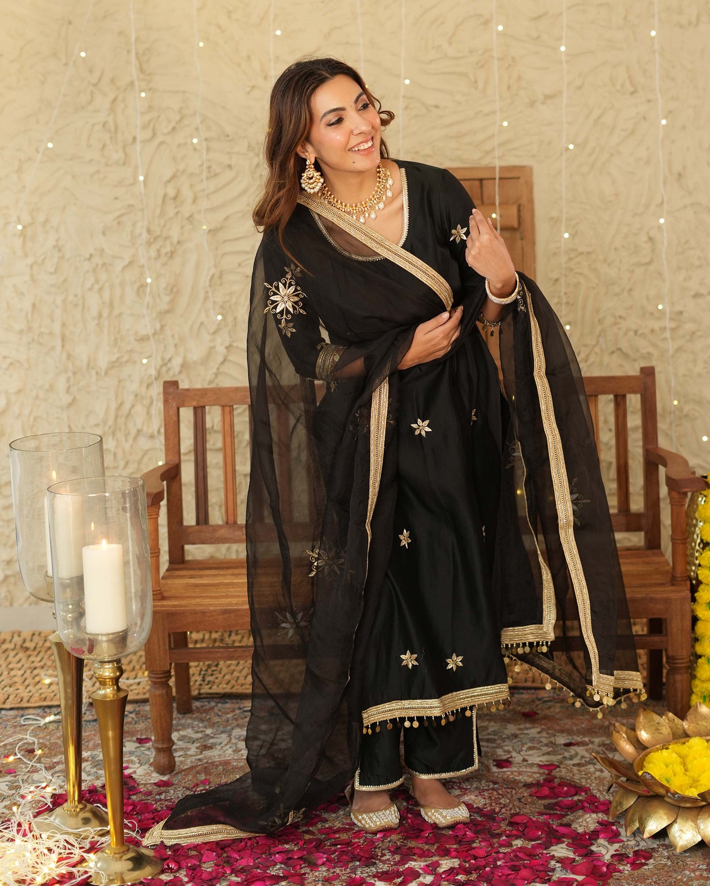 Vandana Black Embroidered Chanderi Suit Set