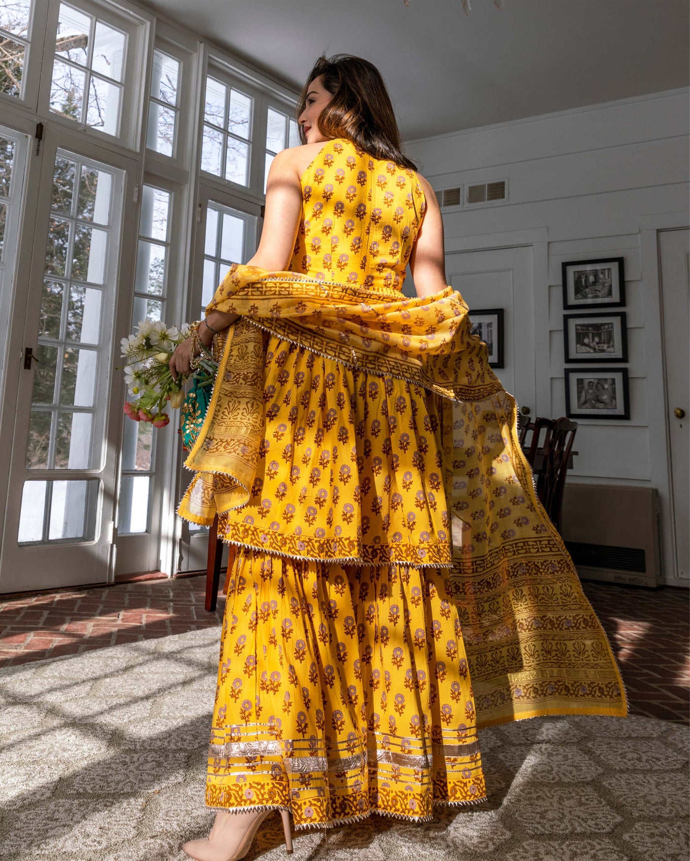 Yellow Dutch Handblock Sharara Set