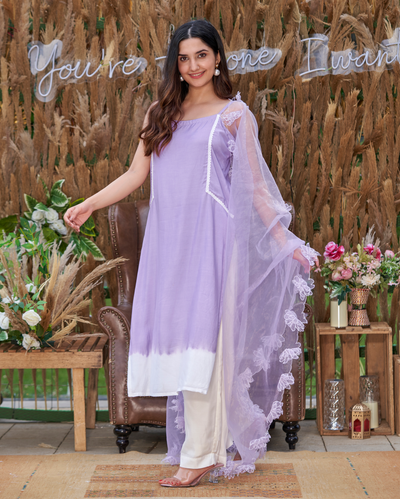 Zane Lavendar Solid Silk Kurta Set