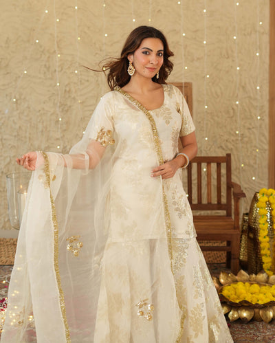 Shubh White Jacquard Sharara Set