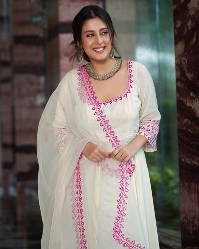 Rajsi Pink Cream Embroidered Muslin Silk Suit Set