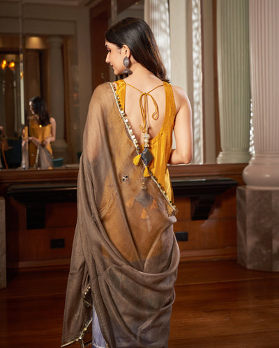 Avni Yellow Grey Tie-Dye Chanderi Suit Set