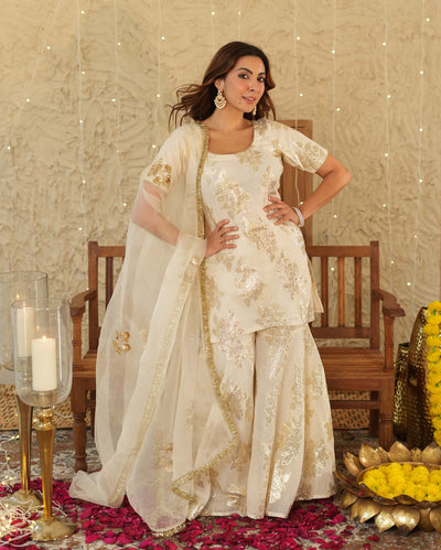 Shubh White Jacquard Sharara Set