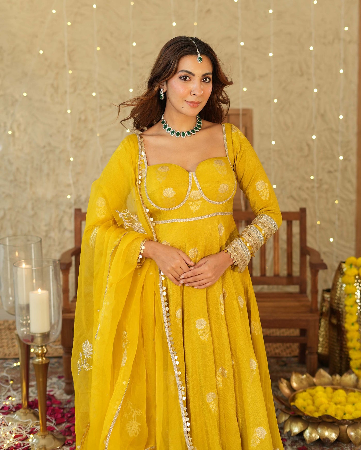 Nikhaar Mustard Jacquard Suit Set