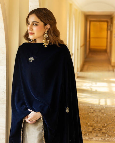 Badshahi Navy Solid Velvet Shawl