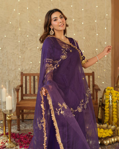 Ujwal Purple Solid Satin Sharara Set