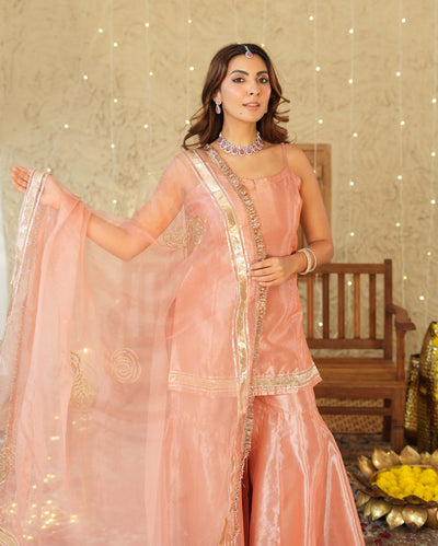 Deepanjali Peach Solid Tissue Sharara Set