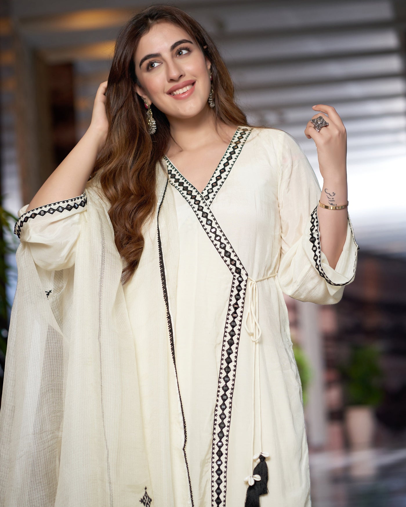 Manjari Off White Embroidered Muslin Silk Suit Set