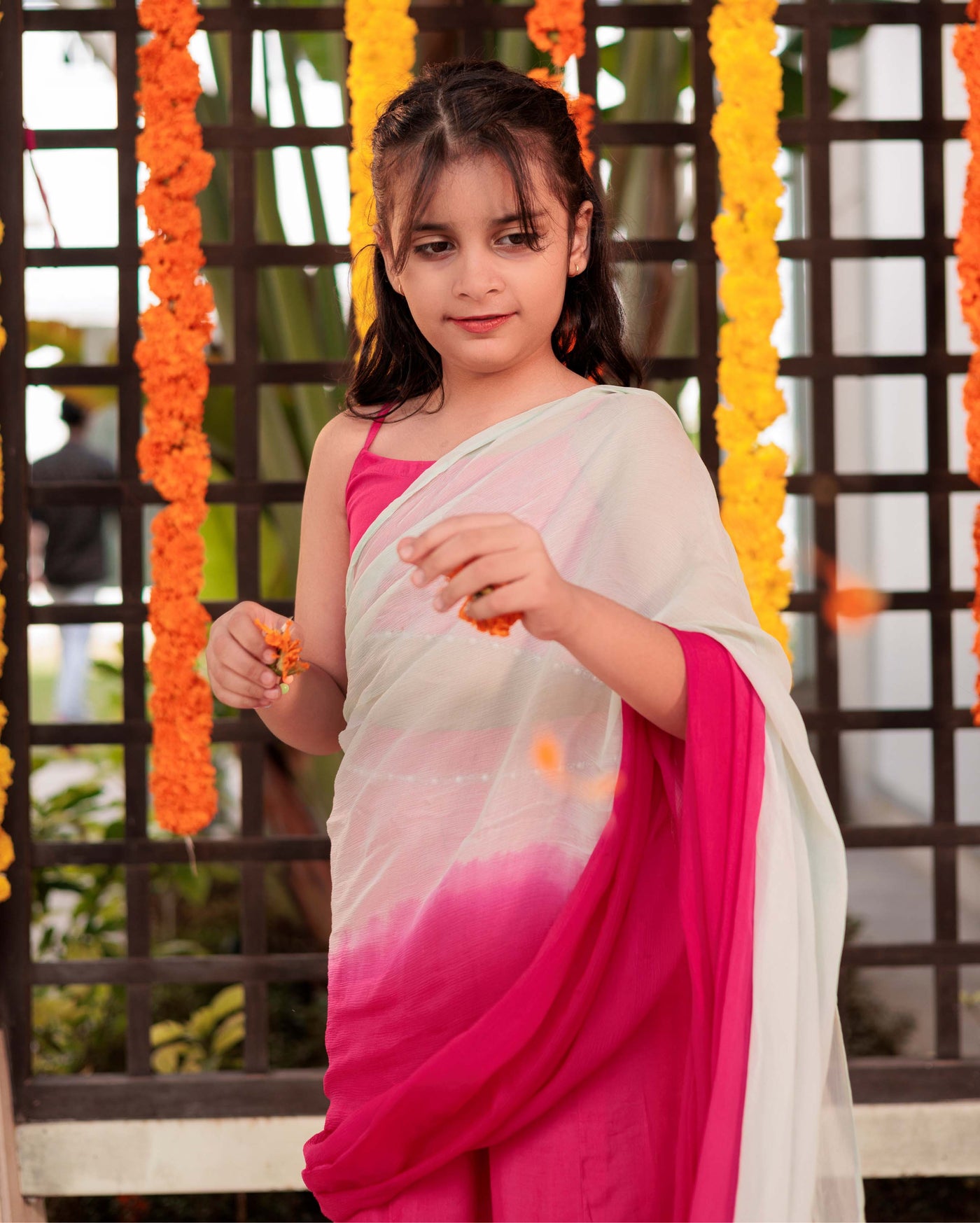 Pink Petunia Pink Muslin Silk Pre Draped Saree