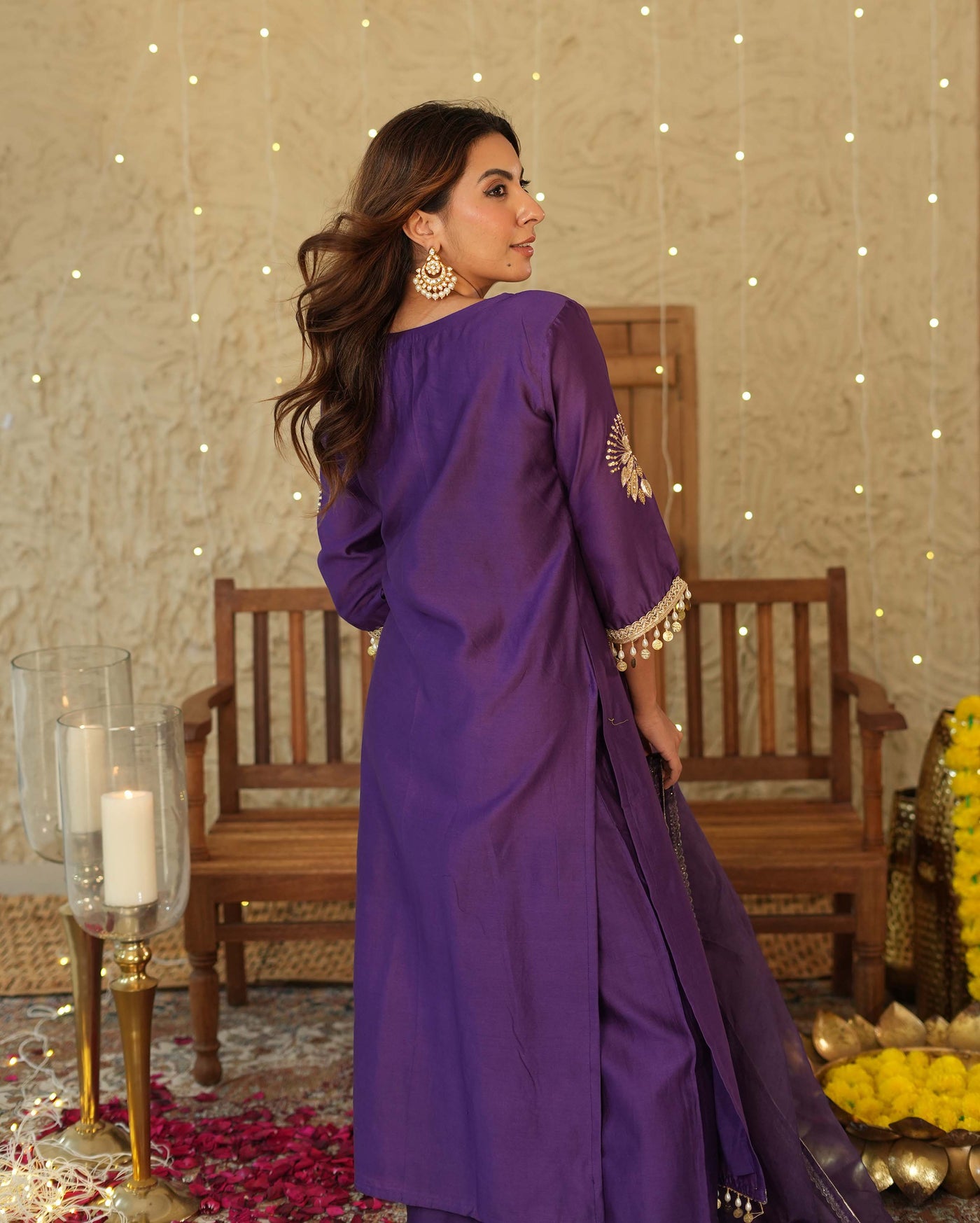 Swarna Purple Embroidered Chanderi Suit Set