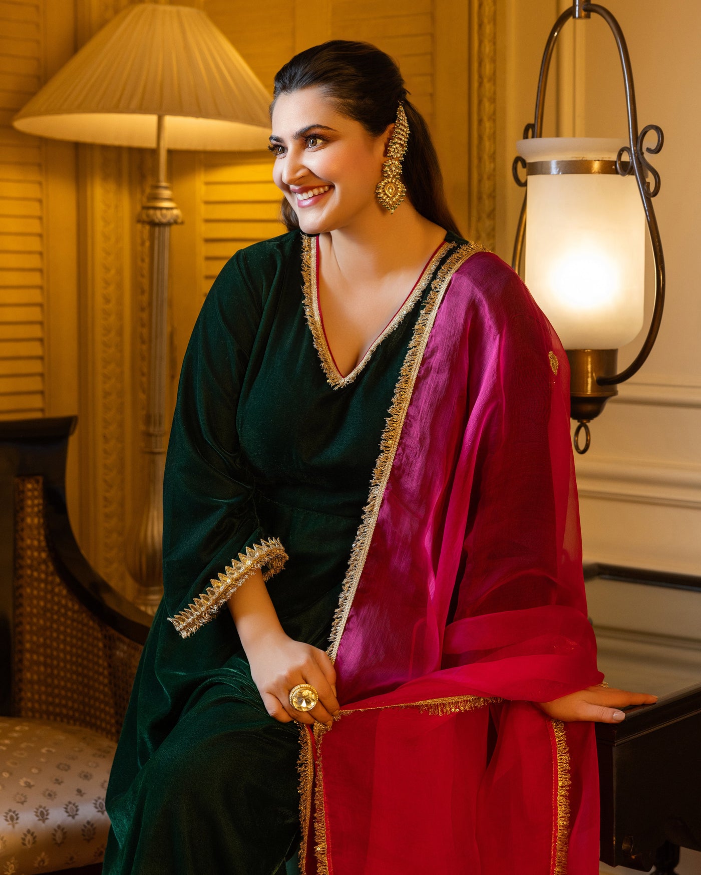 Nargis Green Solid Velvet Suit Set