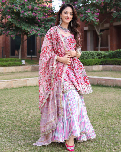 Tickled Pink Handblock Sharara Set