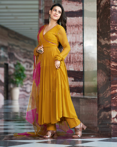 Umang Mustard Yellow Embroidered Georgette Suit Set