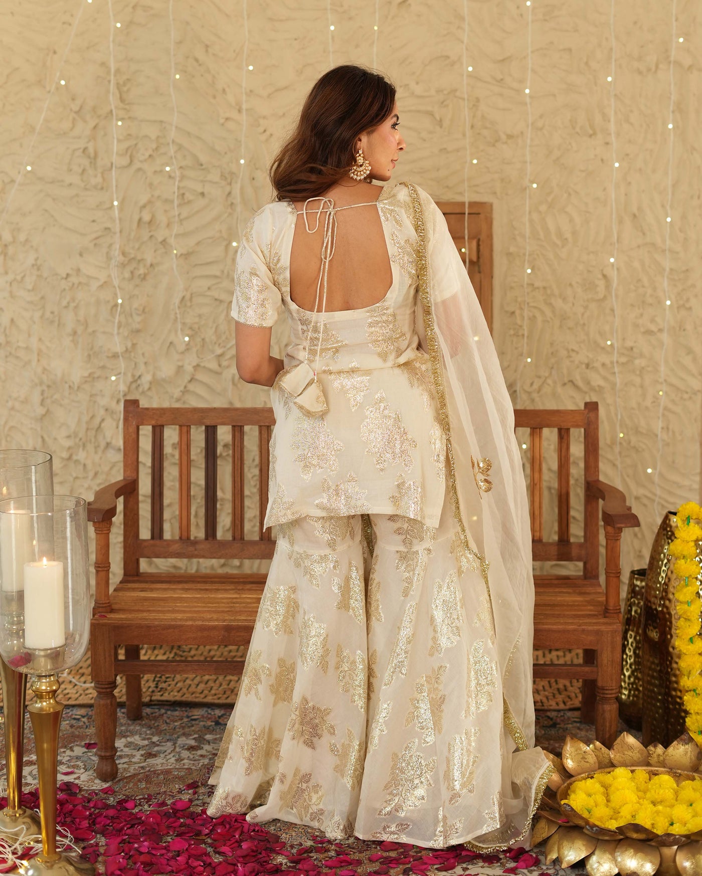 Shubh White Jacquard Sharara Set