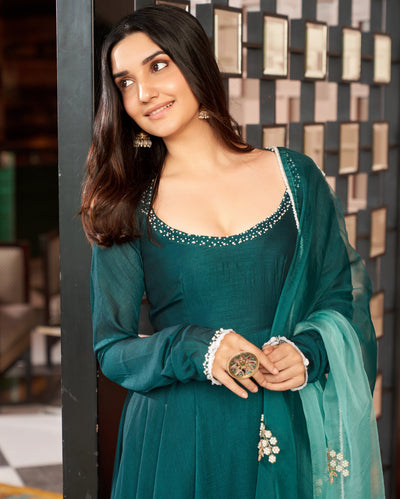 Kevai Dark Green Embroidered Anokha Suit Set