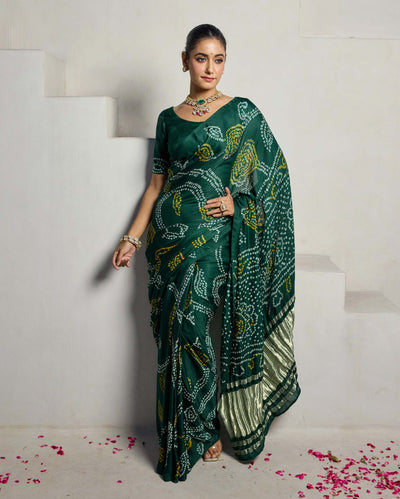 Elegance Bliss Green Silk Bandhani Saree