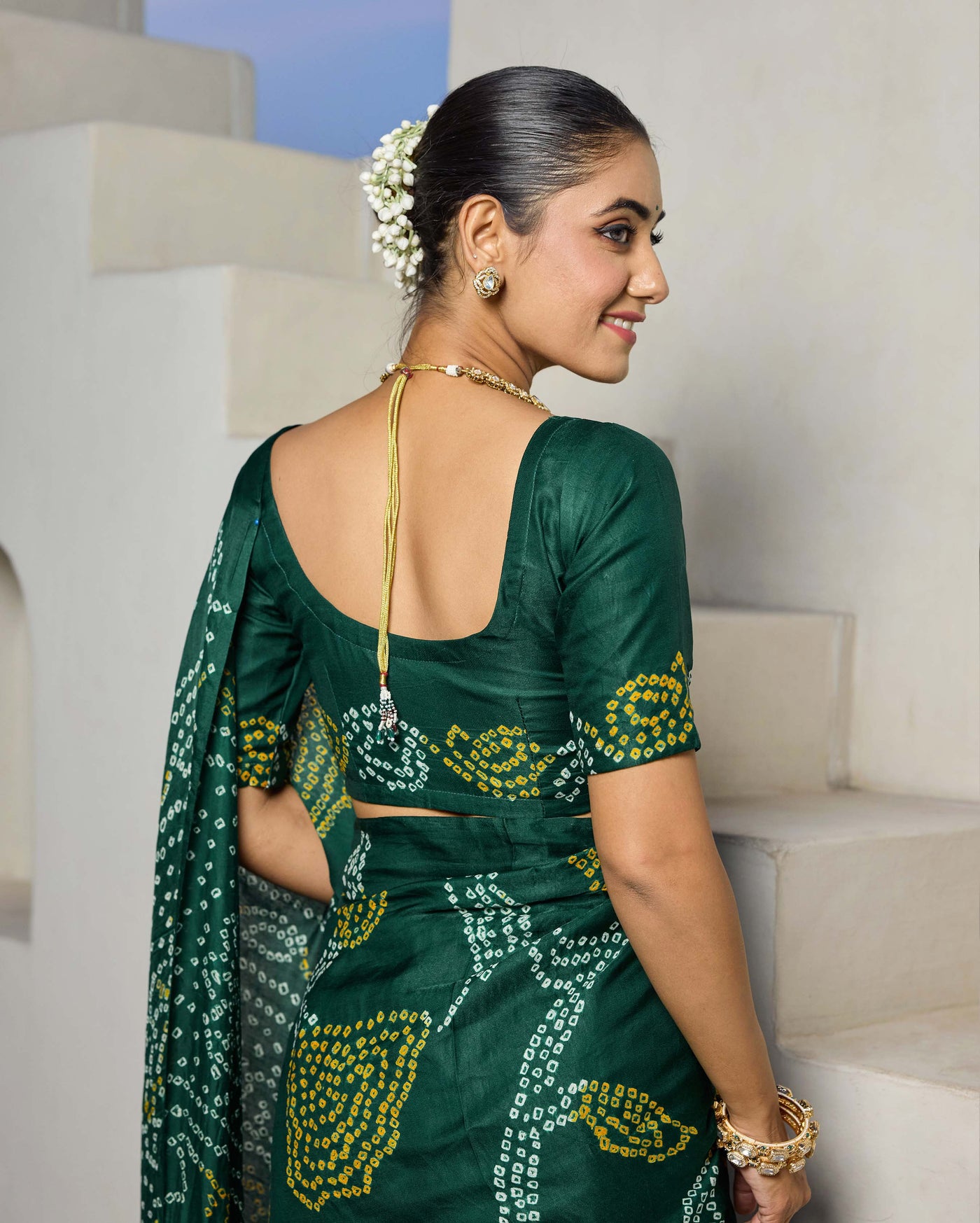 Elegance Bliss Green Silk Bandhani Saree